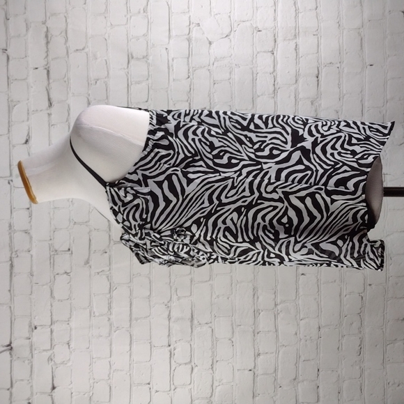 NICOLE BY NICOLE MILLER White Black Zebra Print Blouse Top Tank - Picture 4 of 8